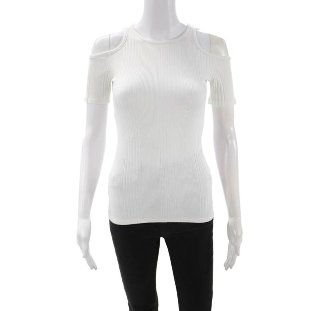 Frame Shirt Women White Silk Cashmere Crew Neck Short Sleeve T-Shirt Size S